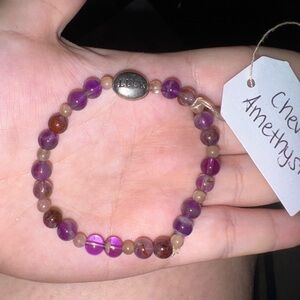 Elegant Purple and Brown Beaded Bracelet with 'Lucky' Charm